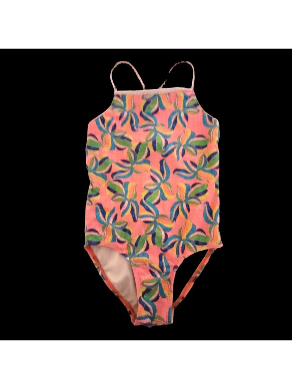 L.L.Bean Girls Keyhole Swimsuit 6X-7 Tropical Floral Print UPF 50+ Nylon/Lycra